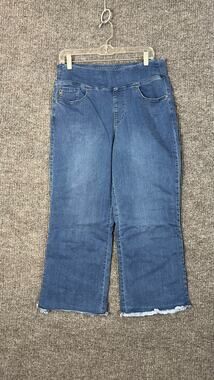 Belle Kim Gravel Jeans Womens 14 Tall Blue Medium Wash Cropped Pull On Denim